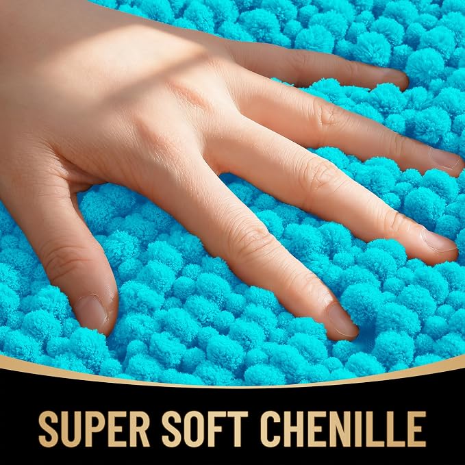 OLANLY Thick Bathroom Rugs 30x20, Extra Soft Absorbent Chenille Bath Rugs, Rubber Backing, Machine Wash Dry, Bath Mats for Bathroom Floor, Tub and Shower, Home Decor Accessories, Aqua Sky