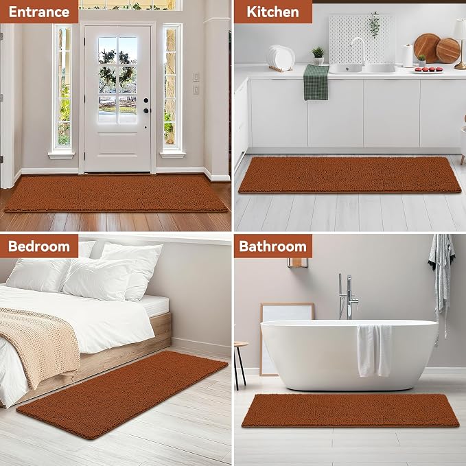 Bcoimo Long Bathroom Rug 70" x 24", Absorbent Non Slip Bath Mat, Washable Quick Dry Bathroom Runner Rug for Shower, Tub, Sink and Vanity