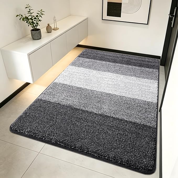 Kitinjoy Indoor Outdoor Door Mat, 70x32 Non-Slip Absorbent Dirt Trapper, Low-Profile Washable Inside Entrance Front Floor Mat, Sturdy Soft Entry Doormats for Entryway, Grey