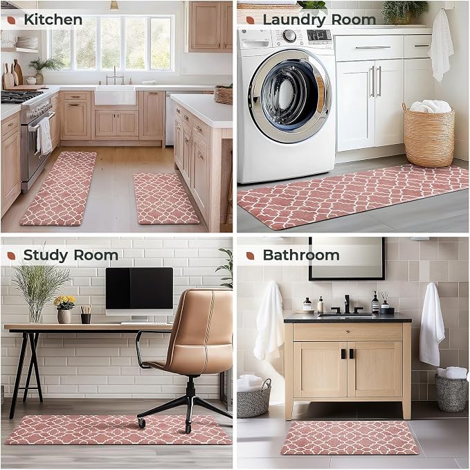FRESHMINT Kitchen Mat Set of 2, Anti-Fatigue Cushioned Kitchen Mats for Floor, Waterproof Non Slip Comfort Standing Mat, Boho Kitchen Rug for Kitchen Decor, Sink, Office, 17"x30"+17"x47", Terracotta