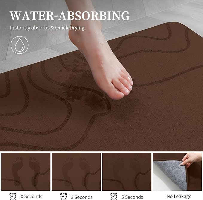 YIHOUSE Memory Foam Bathroom Rugs Sets 2 Piece - Extra Thick Ultra Soft Absorbent Bath Mat Set, Non-Slip Machine Washable Bath Rugs for Bathroom, Tub & Shower, Home Decor (17"x24"+20"x46", Coffee)