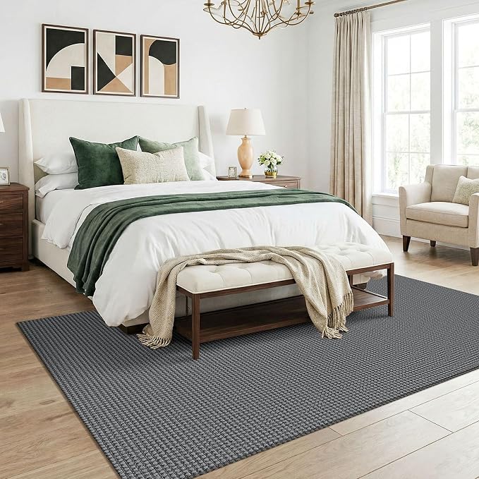 KOZYFLY Washable 5x7 Living Room Rug, Non Slip Woven Area Rugs, Braided Floor Carpet for Entryway, Kitchen, Bedroom, Dining Room, Office, Cotton Rug Indoor Decor, Grey/Dark Grey