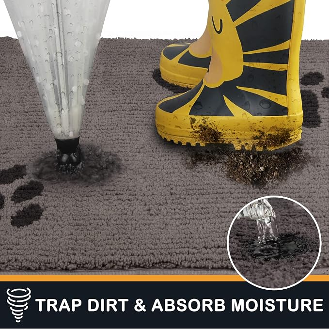 PURRUGS Dirt Trapping Door Mat 32" x 70", Non-Skid/Slip Machine Washable Microfiber Entrance Rug, Shoes Scraper, Dog Doormat, Super Absorbent Floor Mat for Muddy Wet Shoes and Paws, Light Grey