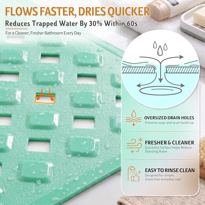 Yimobra Bathtub Mat Non Slip, Super Strong Suction Cups, 27.5"X15.5" Long Shower Mat with Drain Holes, Machine Washable Fast Draining Bath Mats, Bathroom Essentials,MARRS Green