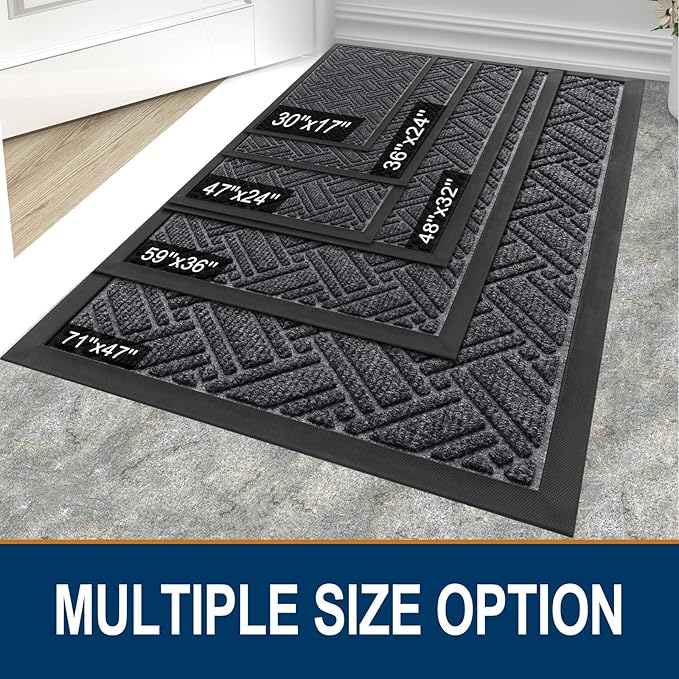 OLANLY Indoor Outdoor Mat, Sturdy Natural Rubber Floor Mat, Non Slip Low Profile Waterproof Doormat, and Stain Front Door Mats, Easy Clean Patio Entrance Mat, 30''x17'', Grey
