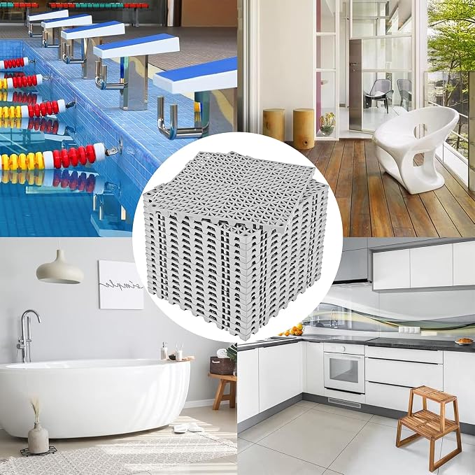 ToLanbbt Modular Interlocking Cushion 18P 11.8" x 11.8" Interlocking Rubber Floor Drain Holes Non-Slip Splicing Drainage Mats for Deck, Shower, Kitchen, Drain Pool, Sauna Bath, Indoor Outdoor (Grey)