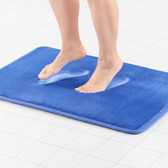 Memory Foam Bath Mat Non Slip Absorbent Super Cozy Velvet Bathroom Rug Carpet (17 inches X 24 inches, Royal Blue)