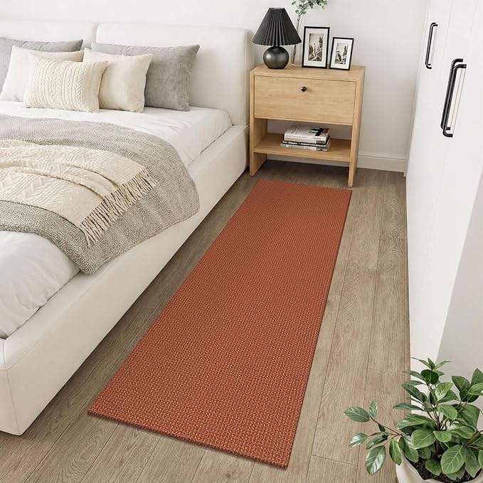KOZYFLY Runners for Hallways 2x6 ft Washable Kitchen Runner Non Slip Rubber Backed Hall Runners Cotton Entryway Runner Rugs Floor Indoor Backdoor Bedroom Kitchen, Burnt Orange/Tan