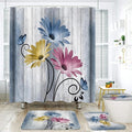 Onalasyc 4PCS Country Hot Pink Daisy Flower Farmhouse Shower Curtain Set with Shower Curtain and Carpet and Accessories, Waterproof Bathroom Shower Curtain Decorative Set with 12 pcs Hooks,71 x 71in