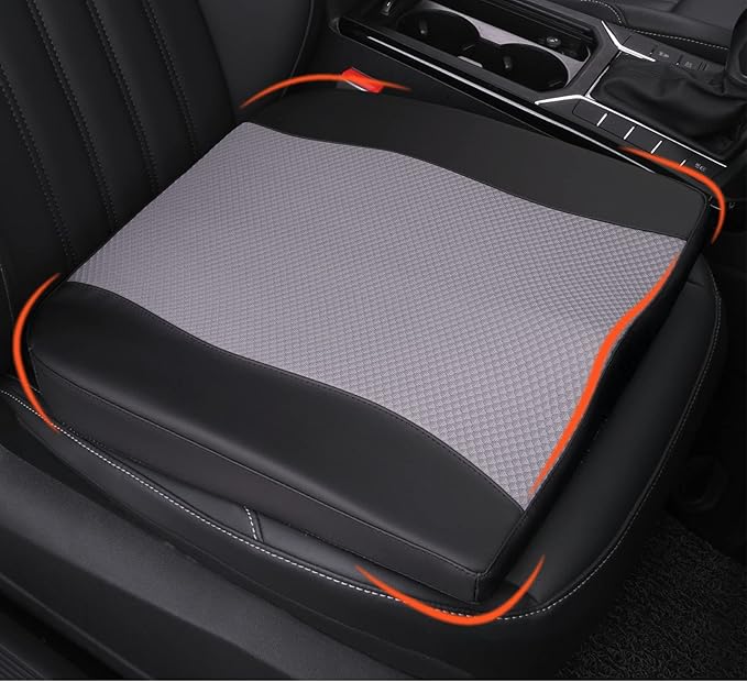 Lofty Aim Car Seat Cushion, Comfort Memory Foam Car Cushions for Driving - Sciatica & Lower Back Pain Relief, Driver Seat Pillow for Auto, Office Chair, Wheelchair - Black&Gray