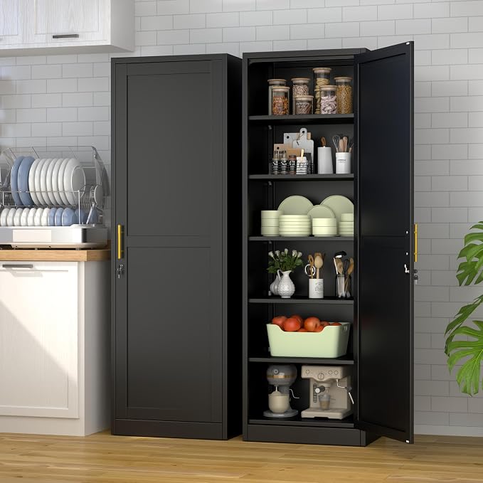 Ckzbx Metal Locker Tall Narrow Storage Cabinet, 67" H Locking Tool File Cabinets Snack Locker Organizer for School Classroom,Bedroom,Gym Home Office,Entryway and Hallway (20" W 1Door Black)