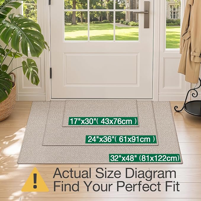 LUMI Ultra Thin Indoor Door Mat for Entrance 24"x36", Non Slip Entryway Mat, Low Profile Doormat, Unique Herringbone Design Carpet for Inside, Patio, Porch, Deep Beige