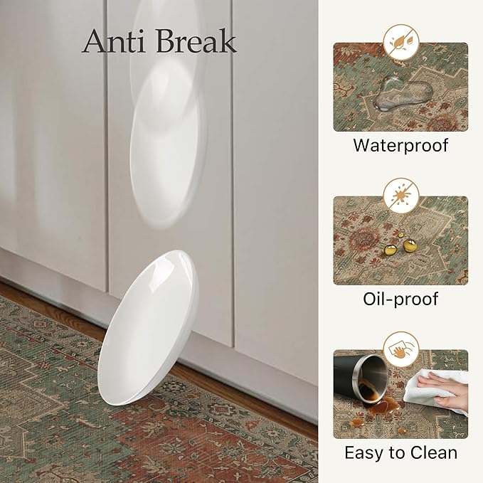 GENIMO Kitchen Mats for Floor 2PCs, Washable Anti Fatigue Mat for Cushioned, 17.3"x47"+17.3"x30", Waterproof Kitchen Rugs, Non Slip Comfort Standing Mat Rug for Home, Sink, Laundry, Multi