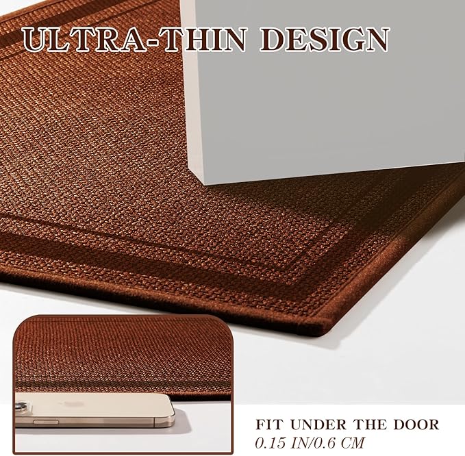 chakme Bathroom Rugs Mat 32x17, Ultra Thin Non Slip Bath Mat Quick Dry Absorbent Bath Mat for Bathroom Floor, (Rust, 32"x17")