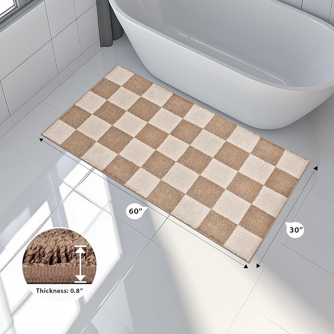 anllugs Bathroom Rugs 30" x 60", Non-Slip Extra Soft Absorbent Bath Rugs, Machine Washable Quick Dry Bath Mats for Bathroom Floor, Shower, Bathtub and Sink, Checkered Beige & Grayish Brown