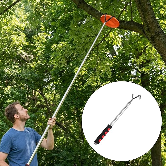 Telescoping Pickup Tool Magnetic Pole with 2 Hooks & Magnet, 300cm/10ft Extendable Push Pull Rod Grabber Wire Reacher Disc Golf Retriever for Hard-to-Reach Areas