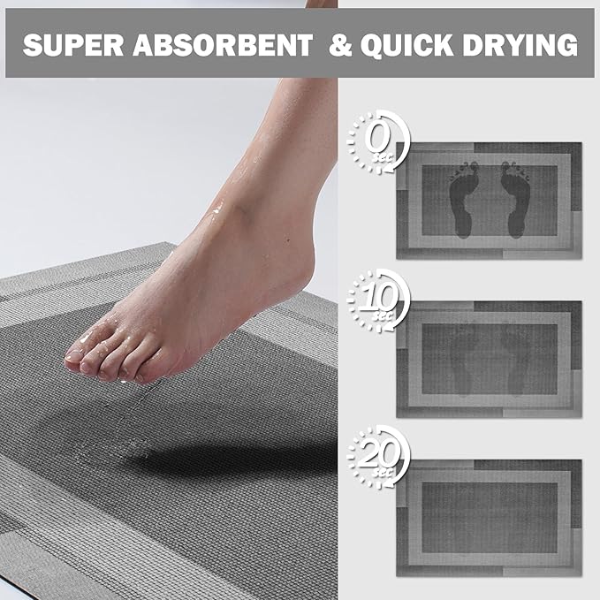 YDKGL Non Slip Long Bath Mat Bathroom Runner, Rubber Backing Ultra Thin Bathroom Rugs Fit Under Door Quick Dry Super Absorbent Washable Bath Rug Shower Mat for Bathtub Sink Floor, Dark Gray 17"x47"