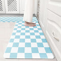 Sky Blue Checkered Grid Checkerboard Kitchen Rug Sets [2 PCs], Anti-Fatigue, Waterproof Non-Slip Kitchen Mats Heavy Duty Ergonomic Comfort Foam Rug for Floor, Home, Laundry,17"x29"+17"x47"