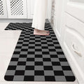 Black Grey Checkered Grid Checkerboard Kitchen Rug Sets [2 PCs], Anti-Fatigue, Waterproof Non-Slip Kitchen Mats Heavy Duty Comfort Foam Rug for Kitchen, Floor, Laundry,17"x29"+17"x47"