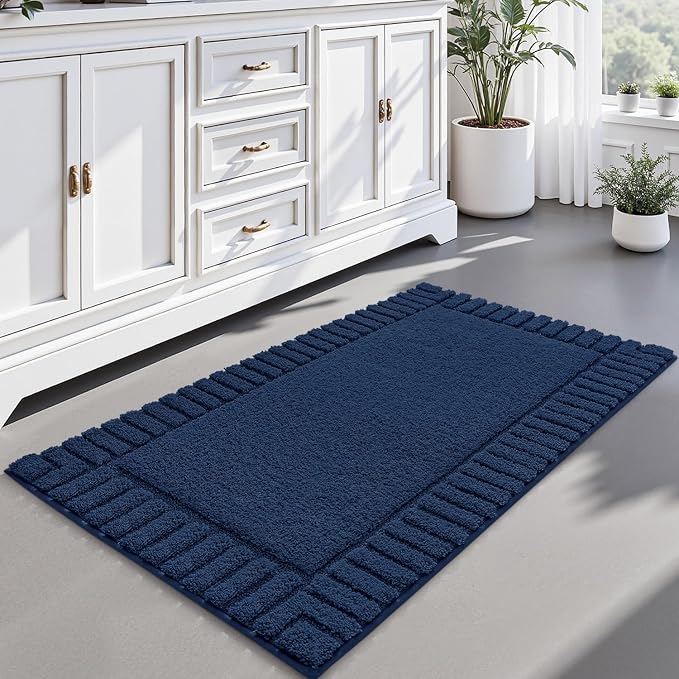 LUMI Bathroom Rugs Non Slip with Rubber Backing, Extra Soft Plush Microfiber Bath Rug Absorbent, Machine Washable Bath Mat Quick Dry for Tub, Shower, Hotel, Blue, 24"x43"