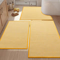 YIHOUSE Thin Bath Mat Yellow Bathroom Rugs Sets 3 Pieces, Non Slip Absorbent Bath Mats Quick Dry, Woven Braided Rugs Washable, Rubber Tapetes para Baño for Bathroom Toilet,Bathtub