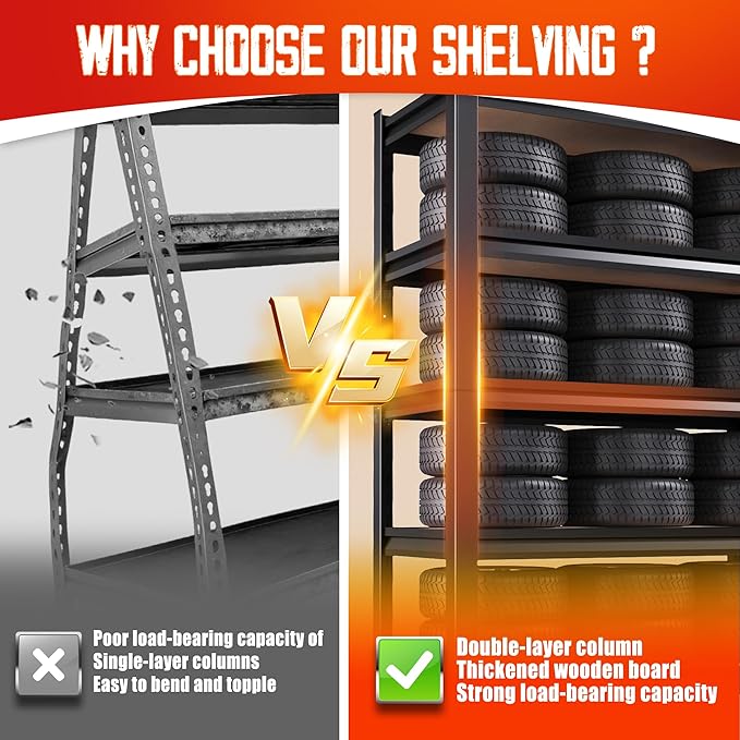 Set of 7-46" W Garage Shelving-2050 lbs 5 Tier Storage Shelves,Adjustable Heavy Duty Metal Shelving Unit and Storage Large Rack,Utility Steel Shelf for Warehouse Industrial Pantry 71"x46"x18"