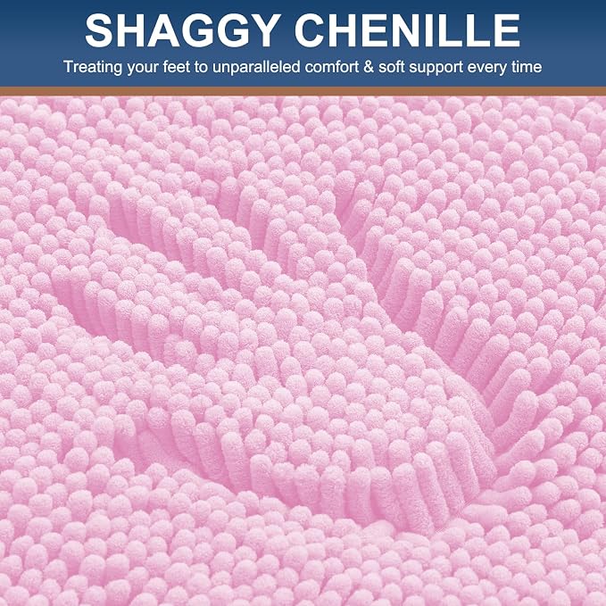 Smiry Luxury Chenille Bathroom Rugs 59x24, Extra Soft and Absorbent Shaggy Bath Mat, Machine Washable, Non-Slip Plush Carpet Runner for Tub, Shower, and Floor, Home Decor Accessories, Pink