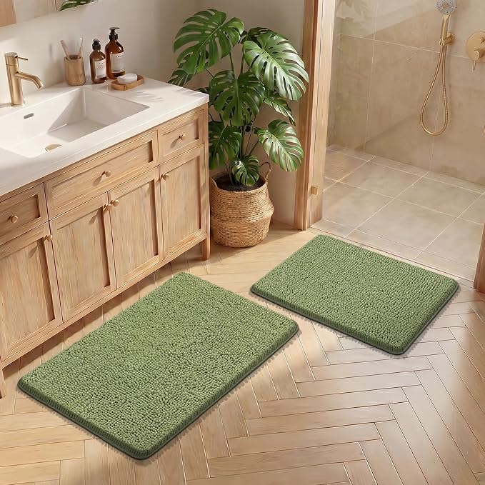 Bcoimo Bathroom Rug Set, Chenille Bathroom Rugs, Absorbent Non Slip Plush Bath Mats, Machine Washable Fast Drying Floor Mats for Tub, Shower, Sink, Vanity