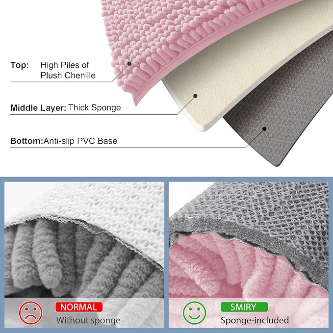 Smiry Luxury Chenille Bathroom Rugs 30x20, Extra Soft and Absorbent Shaggy Bath Mat, Machine Washable, Non-Slip Plush Carpet Runner for Tub, Shower, and Floor, Home Decor Accessories, Dusty Rose