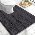 OLANLY Thick Toilet Rugs U-Shaped 24x20, Extra Soft Absorbent Chenille Striped Contour Bathroom Rugs for Toilet, Dry Quickly, Machine Washable, Non-Slip Bath Mat, Dark Grey