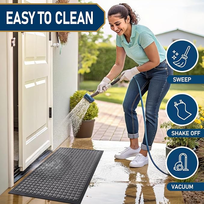 Smiry Front Door Mat Outside Entrance, Heavy Duty Natural Rubber Doormat, Non Slip, Trap Dirt and Moisture, Easy Clean, Low Profile Welcome Floor Mats for Indoor Outdoor Entry, 70x46.5 Inch, Mix Grey
