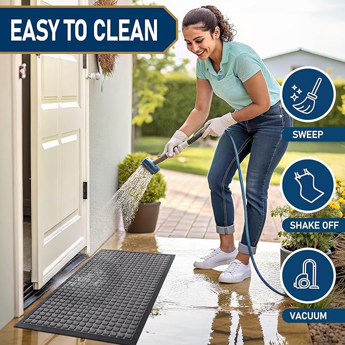 Smiry Front Door Mat Outside Entrance, Heavy Duty Natural Rubber Doormat, Non Slip, Trap Dirt and Moisture, Easy Clean, Low Profile Welcome Floor Mats for Indoor Outdoor Entry, 59x34 Inch, Mix Grey