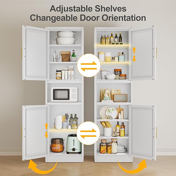 Ckzbx Tall Narrow Storage Cabinet 66.93" H Tall Bathroom Cabinets Metal Pantry Cabinet, 4 Adjustable Shelves for Kitchen, Home Office, Living Room, Dinning Room (16 inches Wide White)