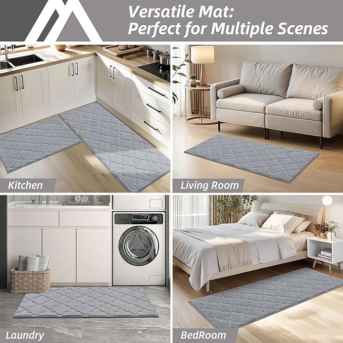 COSY HOMEER-Kitchen-Rugs-Non-Slip-Washable 24"x60" Absorbent Kitchen Runner Rug Polyester Kitchen Mats for Floor Soft Standing Floor Mats for Sink Mat,Hallway,Laundry,Grey