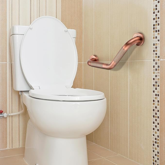 Grab Bars for Bathtubs and Showers- 1-1/4 x 16 Angled Shower Grab Bar for Seniors Knurled Stainless Steel Handicap Grab Bars for Wall (Antique Copper, 2 Pack)