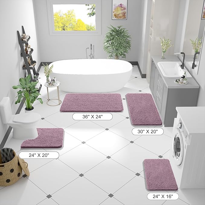 OLANLY Bathroom Runner Rugs 47x17, Soft Absorbent Chenille Bath Rugs, Rubber Backing Quick Dry, Machine Washable Long Bath Mats for Bathroom Floor, Tub and Shower, Home Decor Accessories, Deep Plum