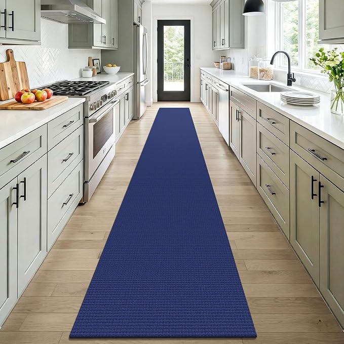 KOZYFLY Braided 2x16 Runners Rugs for Hallway, Extra Long Washable Runner Rug, Woven Non Slip Kitchen Runner, Cotton Entryway Rug, Floor Carpet for Entry, Aisle, Hall, Royal Blue/Navy