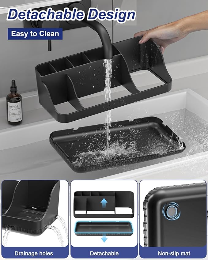 Bathroom Counter Organizer and Storage with 2 Pack Qtip Holder Dispenser, 7 Slots Detachable Toothbrush Holders for Bathrooms, Anti-Slip Electric Toothbrush and Toothpaste Holder Countertop