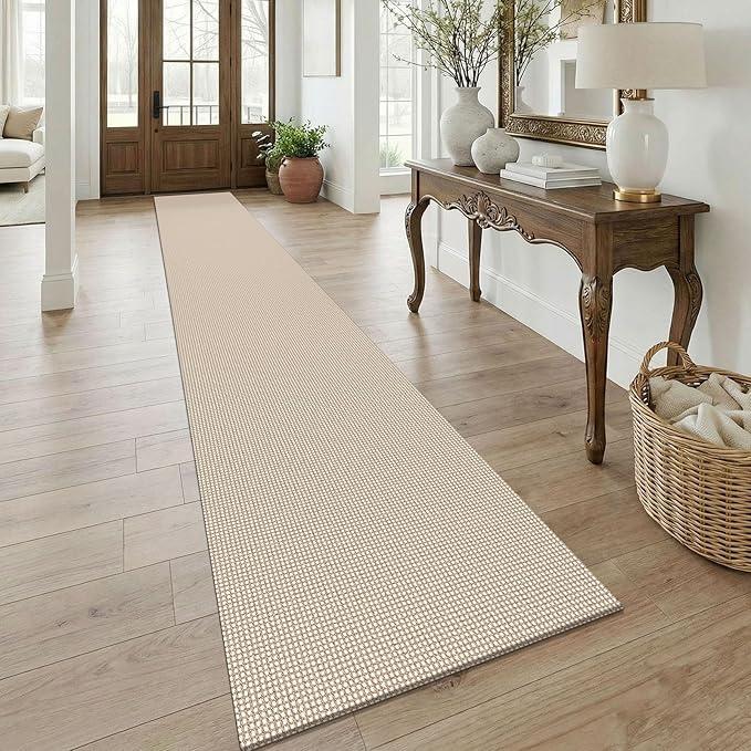 KOZYFLY Braided 2.5'x18' Runners Rugs for Hallway, Extra Long Washable Runner Rug, Woven Non Slip Kitchen Runner, Cotton Entryway Rug, Floor Carpet for Entry, Aisle, Hall, Ivory/Camel/Brown