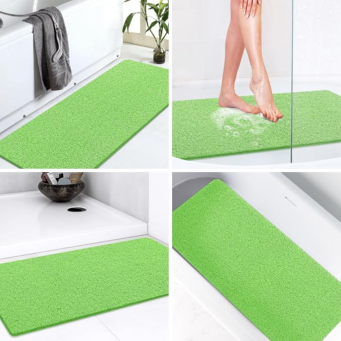 LuxStep Shower Mat Bathtub Mat,36x16 inch, Non-Slip Bath Mat with Drain, Quick Drying PVC Loofah Bathmat for Tub,Shower,Bathroom (Grass Green)