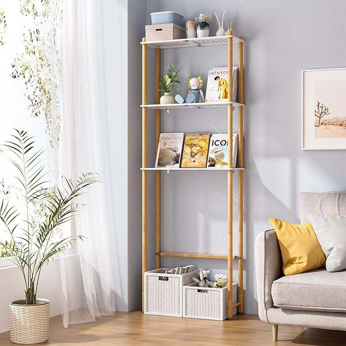 AmazerBath Over The Toilet Storage Bamboo, Bathroom Storage Organizer Shelf, 3-Tier Above Toilet Storage Rack, Space Saver, White and Natural Color