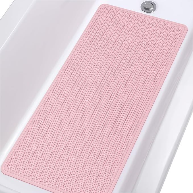 OTHWAY Bathtub Mat Non Slip, Extra Long Rubber Bath Mat for Tub, Machine Washable Shower Anti Slip Mat with 332 Strong Suction Cups (Pink, 36" x 17")