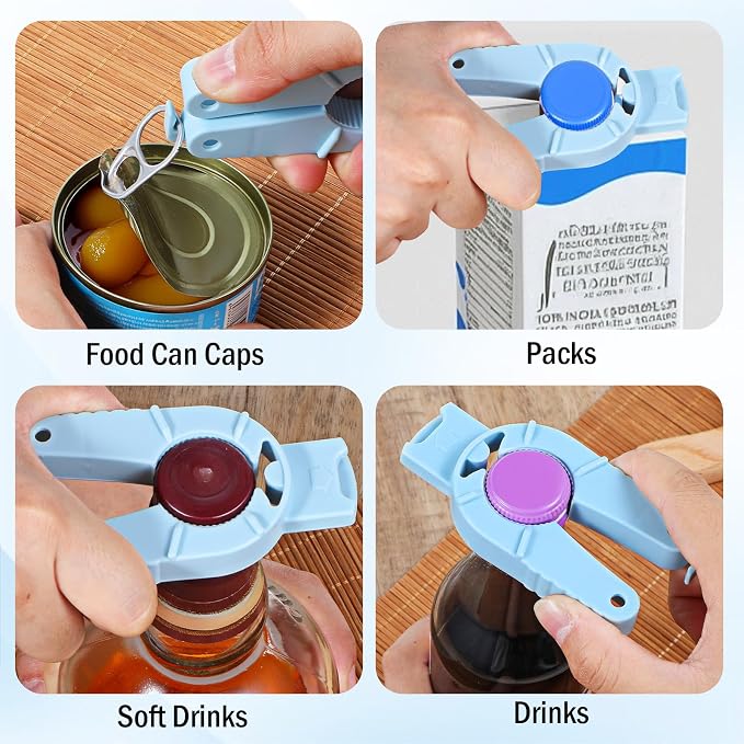 Ymapinc 3pcs Multi Function Bottle Openers, Plastic Bottle Opener, Water Bottle Openers for Seniors, Jar Opener, Bottle Cap Opener, Blue, Easy Grip for Arthritic Hands, Elderly, Weak Hands