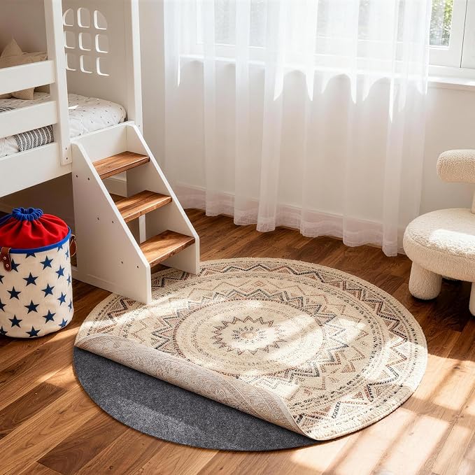 Veken 3 Ft Round Non Slip Cushioned Rug Pad Gripper, Felt and Silicone Backing, 1/8" Thick Carpet Liner for Hardwood Floors and Finishes, Under Area Rugs Anti Skid Mat, Keep Rugs Safe and in Place