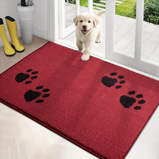PURRUGS Dirt Trapping Door Mat 32" x 47", Non-Skid/Slip Machine Washable Microfiber Entrance Rug, Shoes Scraper, Dog Doormat, Super Absorbent Floor Mat for Muddy Wet Shoes and Paws, Red