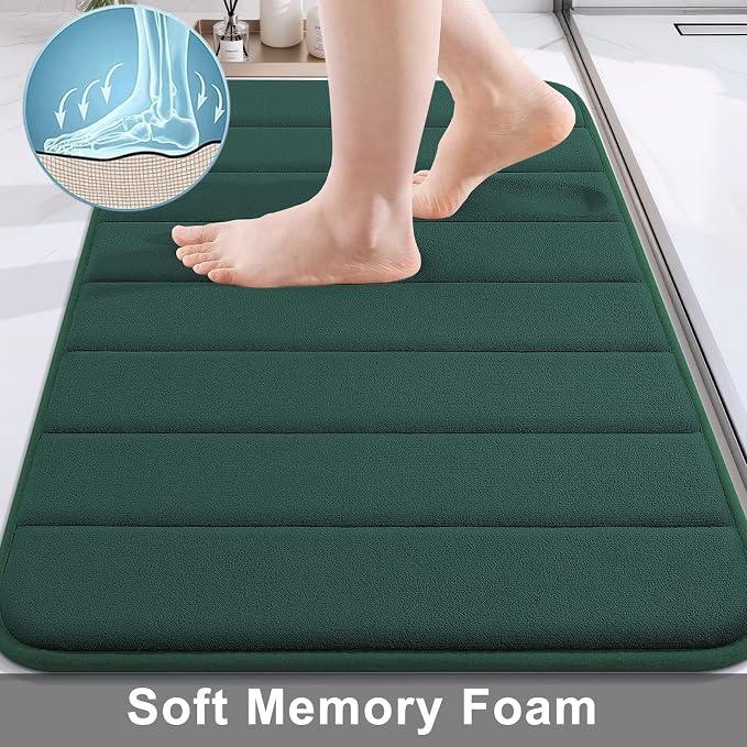 Buganda Memory Foam Bath Mat, 30" x 20", Ultra Soft and Non-Slip Bathroom Rugs, Water Absorbent and Machine Washable Bath Rug for Bathroom, Shower, and Tub, Dark Green