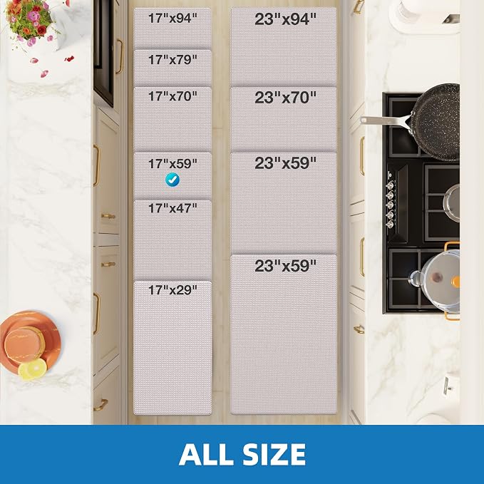 Kitchen Mats for Floor - 17"x59" Anti Fatigue Mats for Kitchen Floor - Non Slip Cushioned Rugs for Standing - Ivory