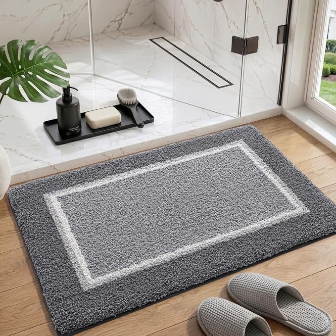 DEXI Bathroom Rugs 36x24, Absorbent Extra Soft Plush Microfiber Bath Mat for Bathroom, Non Slip Washable Bathmat Quick Dry for Shower Floor, Sink, Tub, Laundry Room, Light Grey