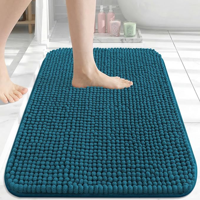 Arotive Bathroom Rugs 24" x 16", Ultra Soft Absorbent Chenille Bath Rugs, Non-Slip Rubber Backing, Machine Washable Bath Mats for Bathroom Floor, Tub and Shower, Home Decor Accessories, Peacock Blue