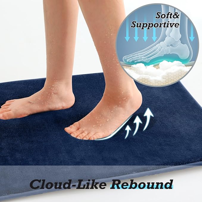 HUXMEYSON Bathroom Rugs Sets 3 Piece, Non-Slip & Quick Dry Bath Mat Set, Ultra Soft Velvet Bath Rugs for Bathroom, Toilet and Shower Floor, Navy